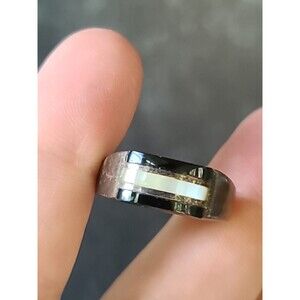 925 Sterling Silver Onyx & Mother of Pearl Inlay Ring, SIZE US 7 Vintage